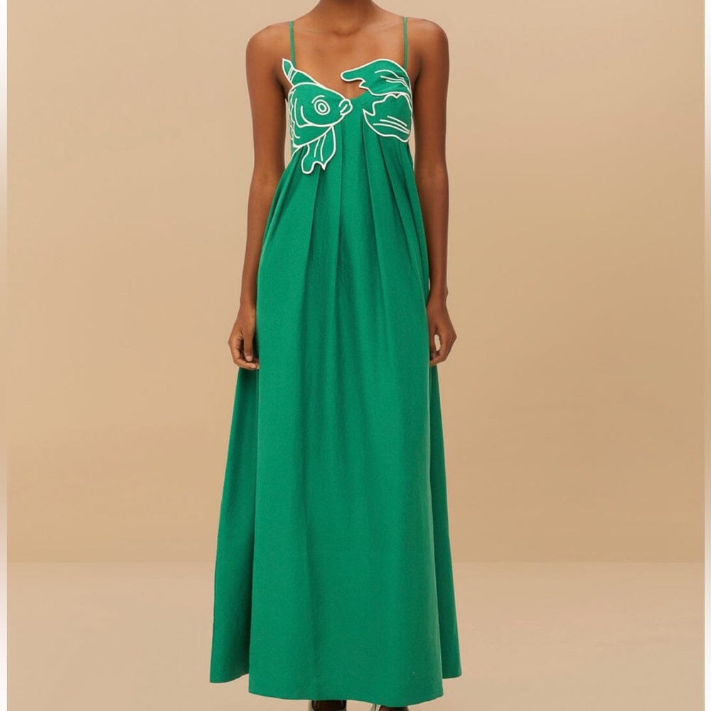 🌺🎉HP🎉🌺 NWT Farm Rio Green Fish Top Maxi Dress - Picture 2 of 16